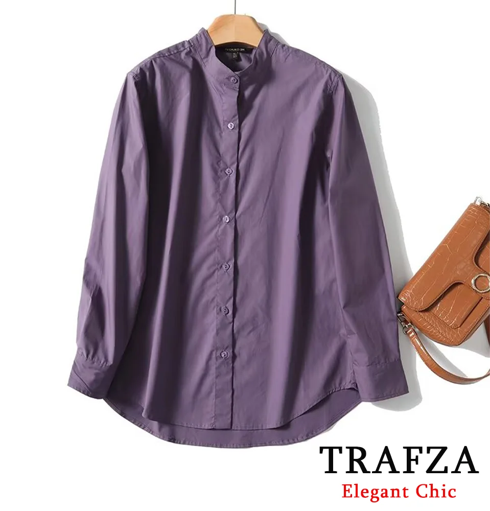 TRAFZA-Women Elegant Purple Shirt French Style Stand Collar Long Sleeve Shirt New 2024 Fashion Spring Fall Commuter Simple Shirt
TRAFZA-Women Elegant Purple Shirt French Style Stand Collar Long Sleeve Shirt New 2024 Fashion Spring Fall Commuter Simple Shirt