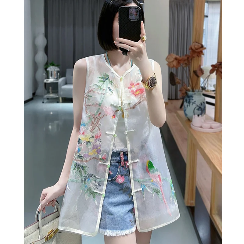 Summer New Chinese Style Flower And Bird Double Layer Silk Organza Embroidery Vintage Single Breasted Elegant Lady Vest S-XXL
Summer New Chinese Style Flower And Bird Double Layer Silk Organza Embroidery Vintage Single Breasted Elegant Lady Vest S-XXL