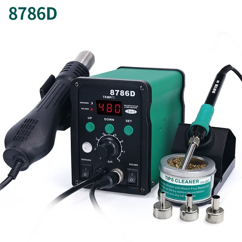 8786D Hot Air Gun Welding Station Two-in-one Adjustable Temperature Electric Soldering Iron Digital Display Repair Air Gun
8786D Hot Air Gun Welding Station Two-in-one Adjustable Temperature Electric Soldering Iron Digital Display Repair Air Gun