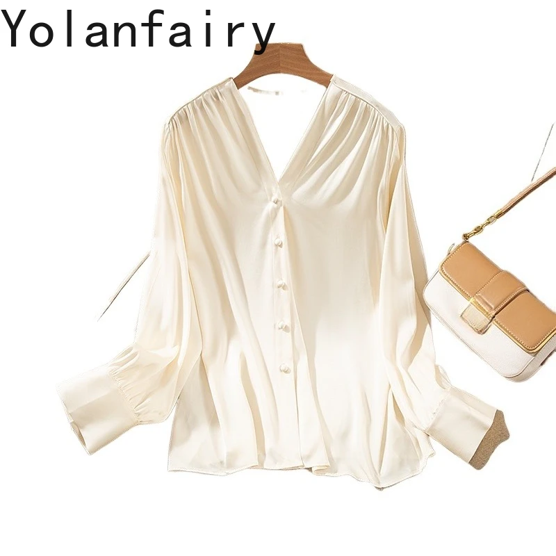 YOLANFAIRY 93% Real Mulberry Silk Women Shirt Classic Hemp Rope Long Sleeve Tops Elegant Shirts Dames Cardigan Jacket chemise
YOLANFAIRY 93% Real Mulberry Silk Women Shirt Classic Hemp Rope Long Sleeve Tops Elegant Shirts Dames Cardigan Jacket chemise