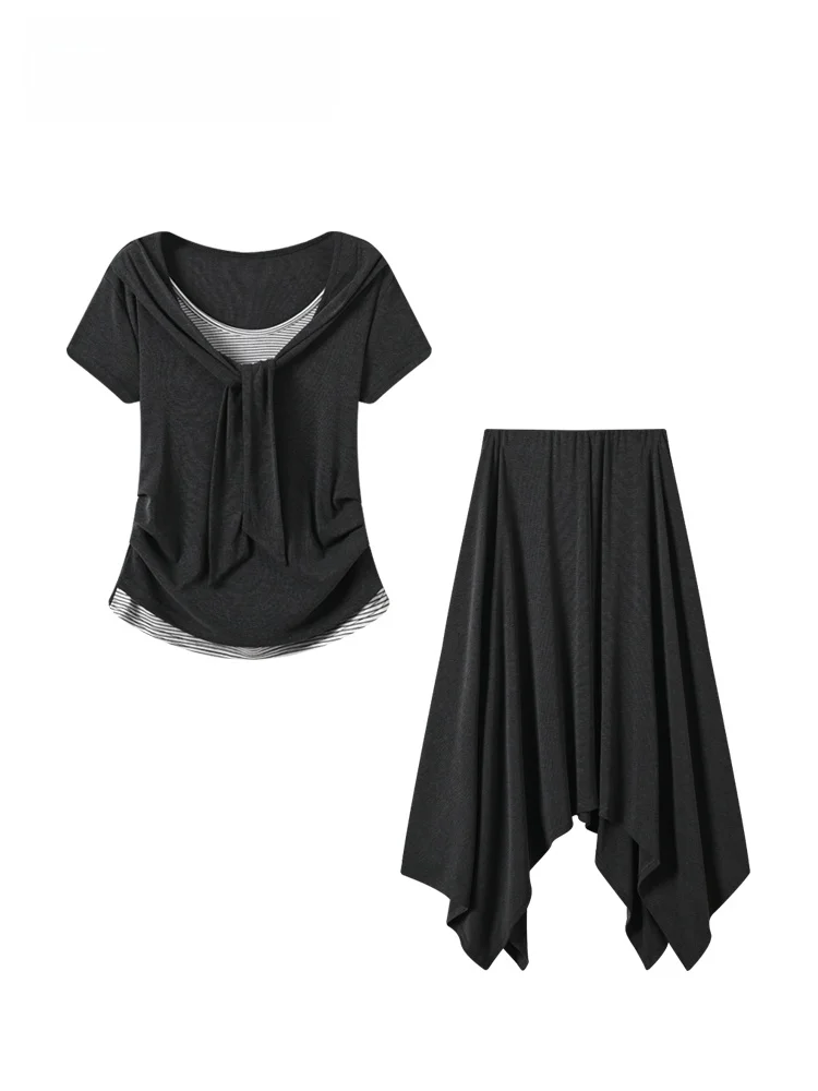 plus Size Summer Fashion Set Women's Short Sleeve T-Shirt And Half Skirt Ensemble Casual Comfortable Cotton And Spandex Blend
plus Size Summer Fashion Set Women's Short Sleeve T-Shirt And Half Skirt Ensemble Casual Comfortable Cotton And Spandex Blend