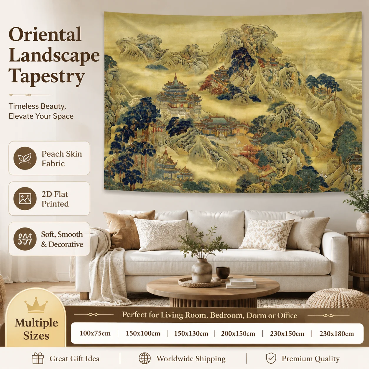 Oriental Landscape Tapestry 2D Flat Printed Peach Skin Wall Hanging Chinese Style Shanshui Zen Background Cloth for Office Room
Oriental Landscape Tapestry 2D Flat Printed Peach Skin Wall Hanging Chinese Style Shanshui Zen Background Cloth for Office Room