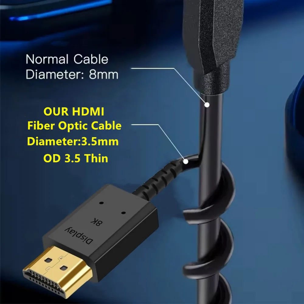 Ultra Thin HDTV Fiber Optic Cable 8K 60Hz High Speed Slim HDTV 2.1 OD 3.5mm Audio Video Cable 3m 5m 10m 15m 30m for HDTV Laptop
Ultra Thin HDTV Fiber Optic Cable 8K 60Hz High Speed Slim HDTV 2.1 OD 3.5mm Audio Video Cable 3m 5m 10m 15m 30m for HDTV Laptop