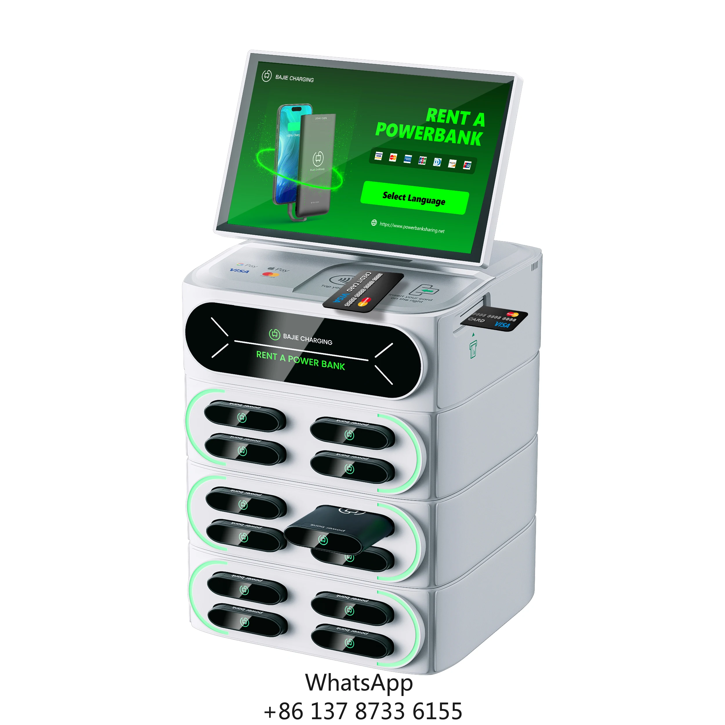 12 Slot Touch-screen Integrated Stackable Rental Power Bank Sharing Station Power Shared Power Bank Charging POS Vending Machine