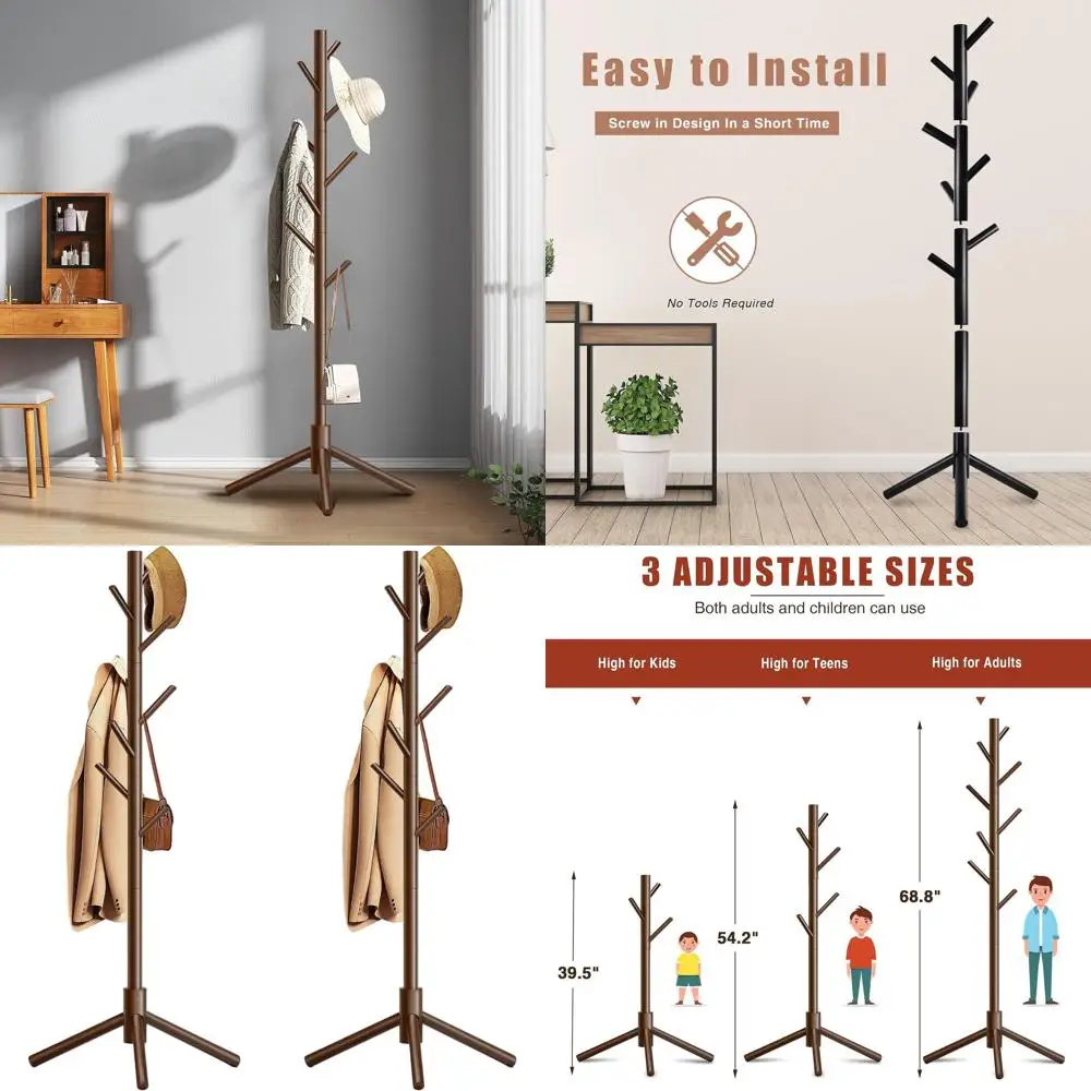 8-Hook Standing Coat Rack with 3 Adjustable Heights for Clothes, Hats, and Handbags - Ideal for Entryway, Bedroom, and Hallway (
8-Hook Standing Coat Rack with 3 Adjustable Heights for Clothes, Hats, and Handbags - Ideal for Entryway, Bedroom, and Hallway (