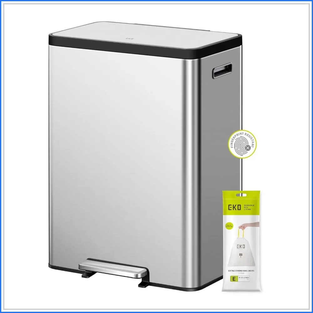 Dual 60L Kitchen Trash Can with Recycling Bin, Stainless Steel, Odor-Proof, Fingerprint Resistant, Soft Close
Dual 60L Kitchen Trash Can with Recycling Bin, Stainless Steel, Odor-Proof, Fingerprint Resistant, Soft Close