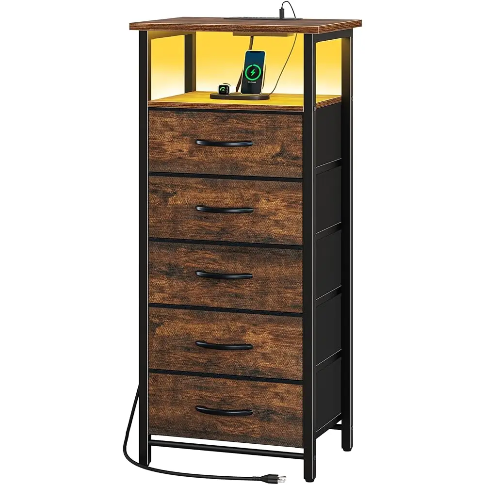 5 Drawers Dresser For Bedroom, Tall Nightstand With Charging Station, Fabric Dresser For Closet With Storage Shelf, Vertical
5 Drawers Dresser For Bedroom, Tall Nightstand With Charging Station, Fabric Dresser For Closet With Storage Shelf, Vertical