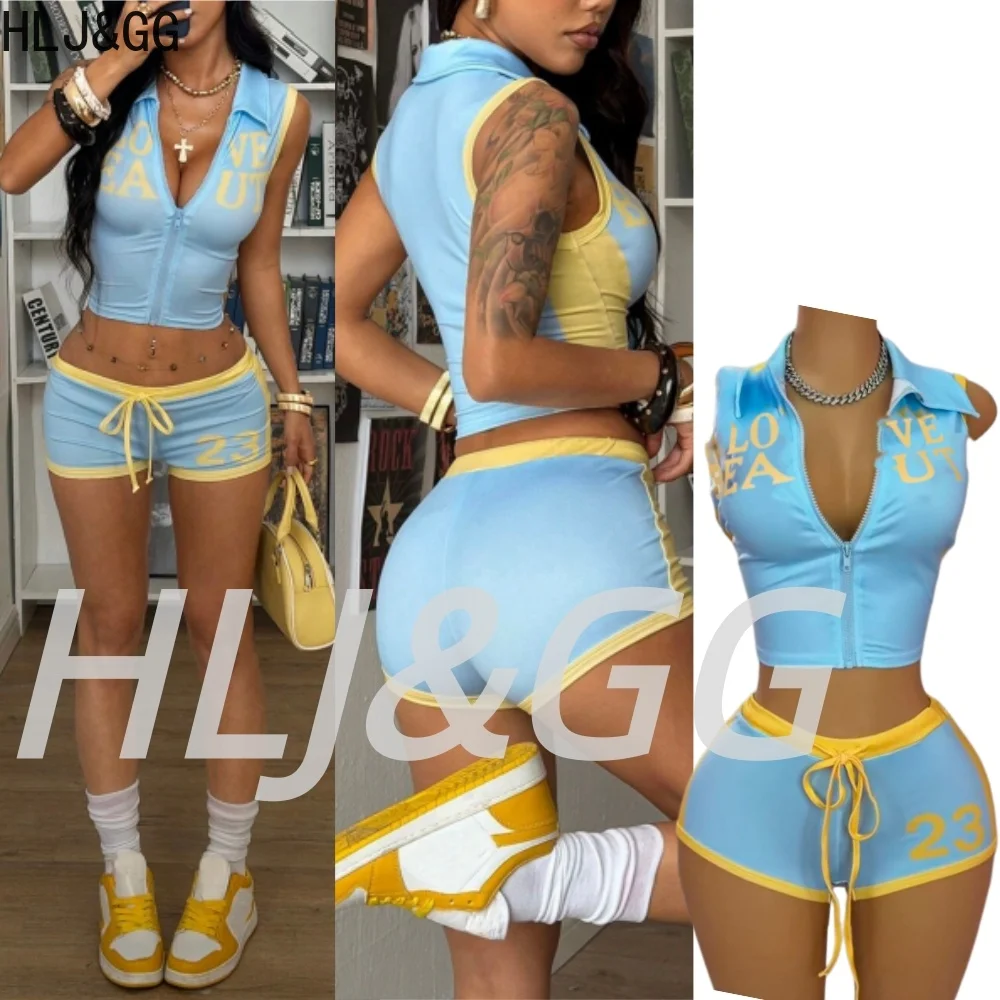 HLJ&GG Blue Trend Y2K Letter Print Drawstring Shorts Two Piece Sets Women Lapel Zip Sleeveless Slim Crop Top And Shorts Outfits
HLJ&GG Blue Trend Y2K Letter Print Drawstring Shorts Two Piece Sets Women Lapel Zip Sleeveless Slim Crop Top And Shorts Outfits