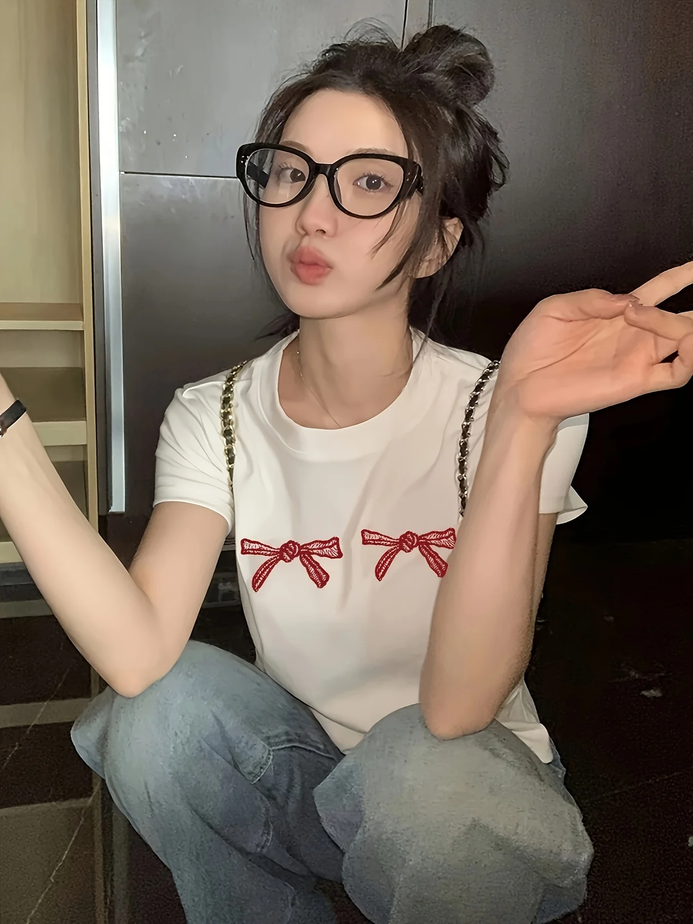 Two Bow Print Short Sleeve T-shirt for Summer High-waisted Navel-baring Sexy Top Harajuku Sleeve Casual Aesthetic Clothes
Two Bow Print Short Sleeve T-shirt for Summer High-waisted Navel-baring Sexy Top Harajuku Sleeve Casual Aesthetic Clothes