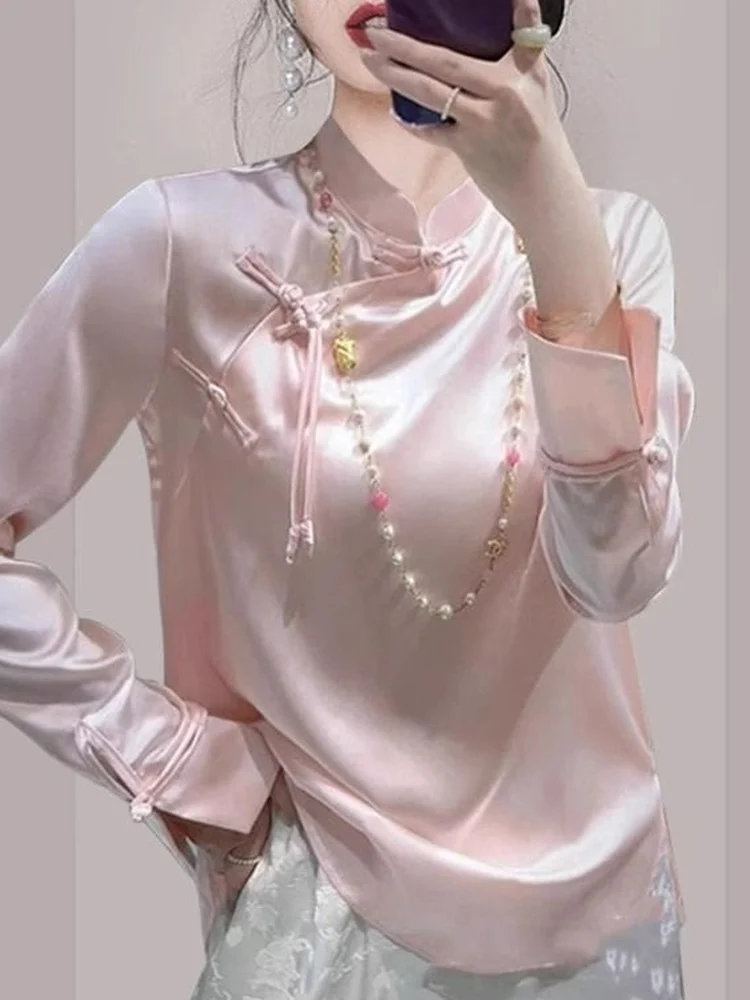 Young Style Acetate Satin Loose Fit Shirt Women's Spring Summer Pink Chinese Style Button up Top Ladies Fashion Casual Shirt
Young Style Acetate Satin Loose Fit Shirt Women's Spring Summer Pink Chinese Style Button up Top Ladies Fashion Casual Shirt
