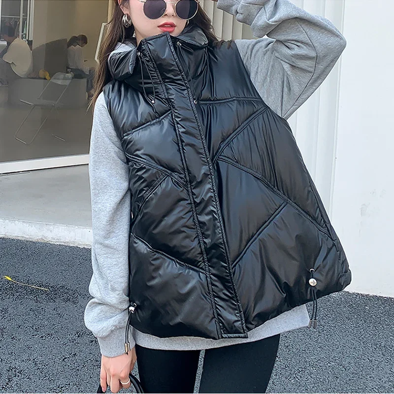 New Korean Version of The Drawstring Thick Down Cotton Vest Women's Winter Vest Loose and Thin Stand-up Collar Fashion Vest
New Korean Version of The Drawstring Thick Down Cotton Vest Women's Winter Vest Loose and Thin Stand-up Collar Fashion Vest