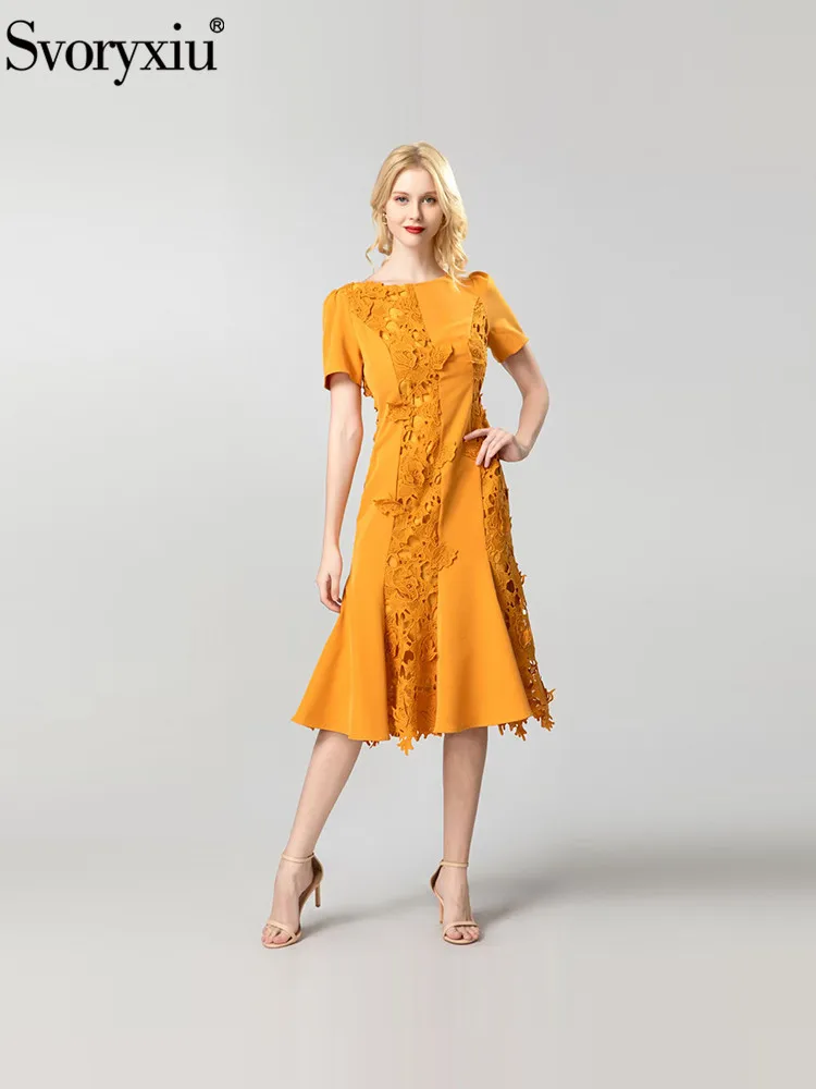 Svoryxiu Spring Summer Fashion Yellow Elegant Midi Fishtail Dress Women's O-Neck Appliques High Waist Buttock Covering Dresses
Svoryxiu Spring Summer Fashion Yellow Elegant Midi Fishtail Dress Women's O-Neck Appliques High Waist Buttock Covering Dresses
