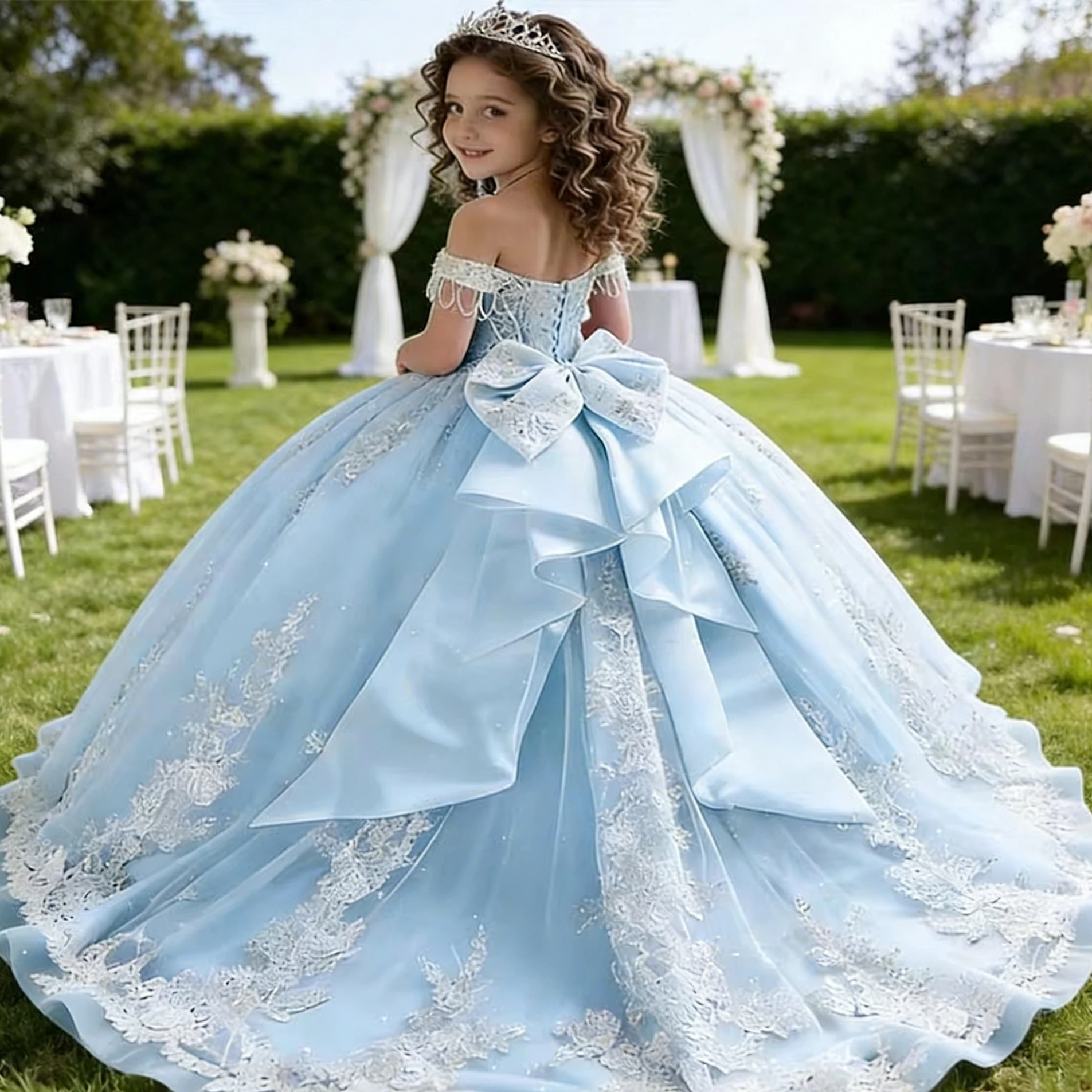 Customized Blue Flower Girl Dress for Wedding Appliques Bow High Waist Floor Length Elegant Kids Birthday First Communion Gown
Customized Blue Flower Girl Dress for Wedding Appliques Bow High Waist Floor Length Elegant Kids Birthday First Communion Gown