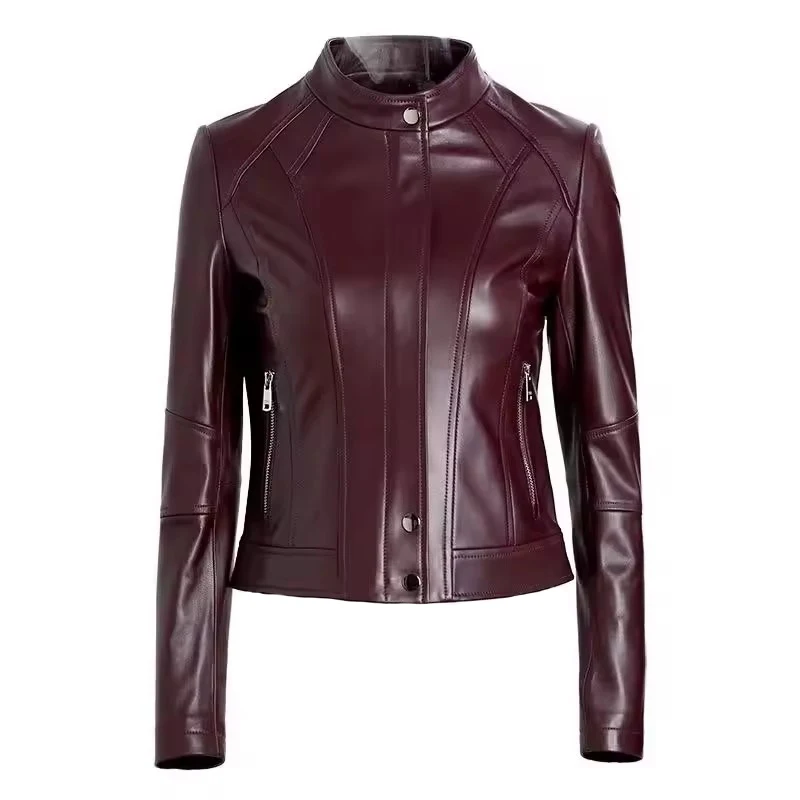 High Luxury Imported Sheepskin Women's Short Jacket Fashion Wine Red Stand Collar Slim-fit Female Biker Real Leather Jacket Tops
High Luxury Imported Sheepskin Women's Short Jacket Fashion Wine Red Stand Collar Slim-fit Female Biker Real Leather Jacket Tops