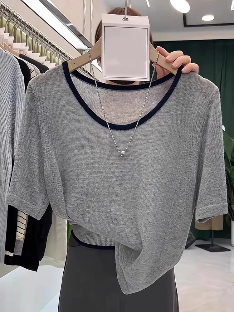 Faionable Korean Sle Ice Silk Knitted ort Sve round Ne Pullover Color Blo Design Summer T-irt Commute Top
Faionable Korean Sle Ice Silk Knitted ort Sve round Ne Pullover Color Blo Design Summer T-irt Commute Top