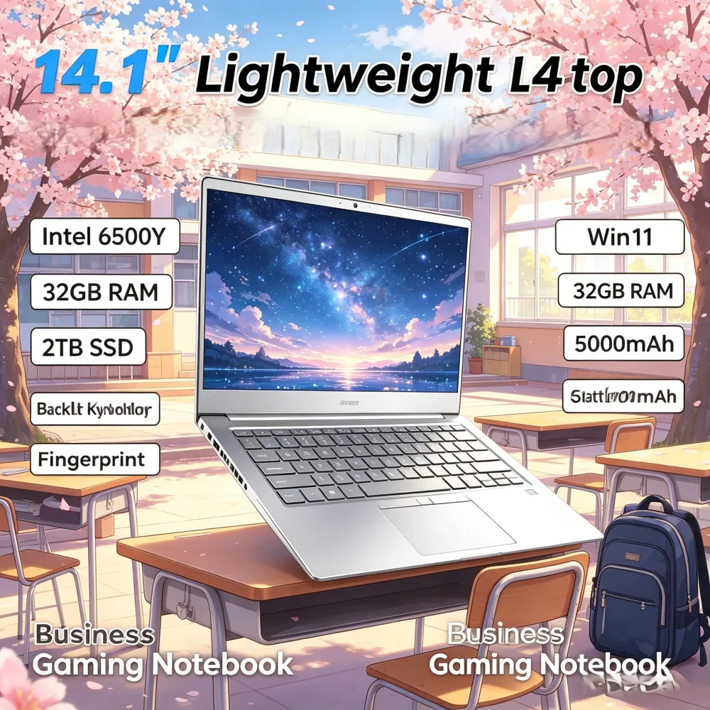 Lightweight 14.1" Laptop Intel 6500Y Win11 32GB RAM+2TB SSD 5000mAh Backlit Keyboard Fingerprint Business Gaming Notebook
Lightweight 14.1" Laptop Intel 6500Y Win11 32GB RAM+2TB SSD 5000mAh Backlit Keyboard Fingerprint Business Gaming Notebook