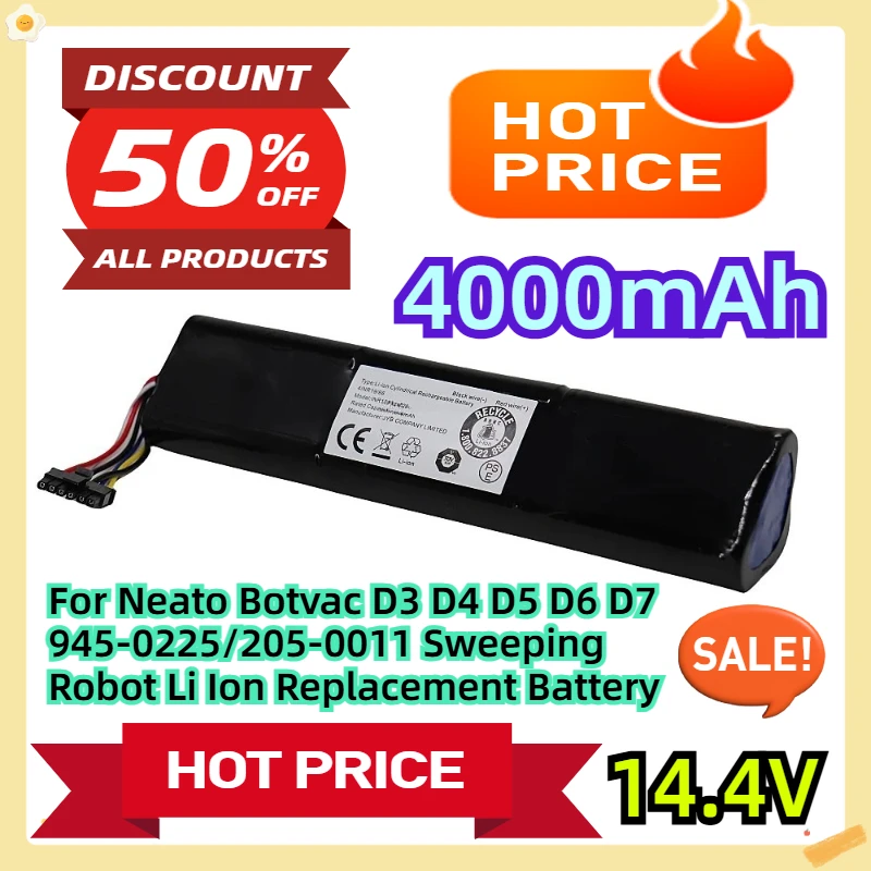 For Neato Botvac D3 D4 D5 D6 D7 945-0225/205-0011 Sweeping Robot Li Ion Replacement Battery 14.4V 4000mAh
For Neato Botvac D3 D4 D5 D6 D7 945-0225/205-0011 Sweeping Robot Li Ion Replacement Battery 14.4V 4000mAh