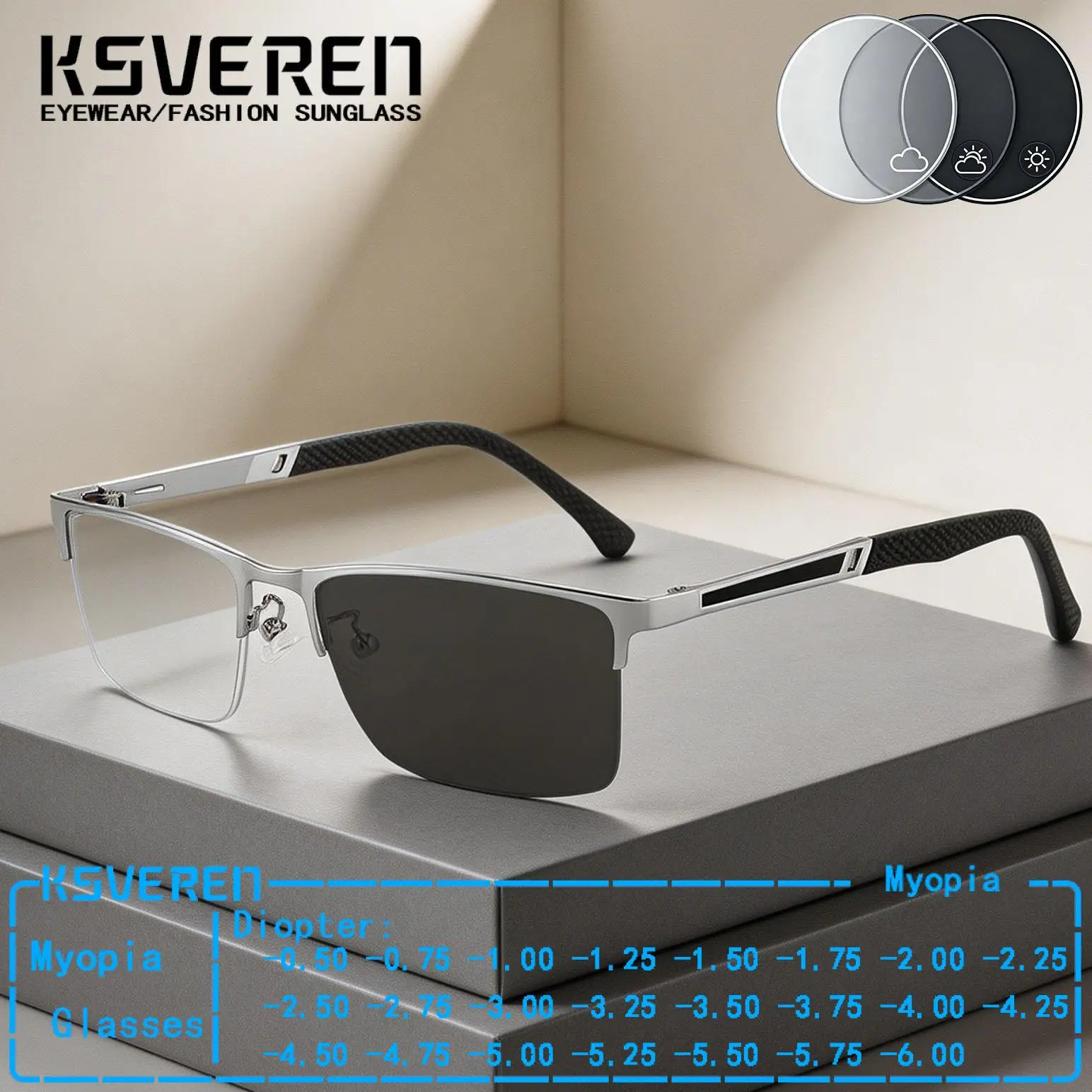 Metal Square Half Frame Photochromic Myopia Glasses Men Sun Color Changing Prescription Nearsighted Eyewear Negative Diopter
Metal Square Half Frame Photochromic Myopia Glasses Men Sun Color Changing Prescription Nearsighted Eyewear Negative Diopter
