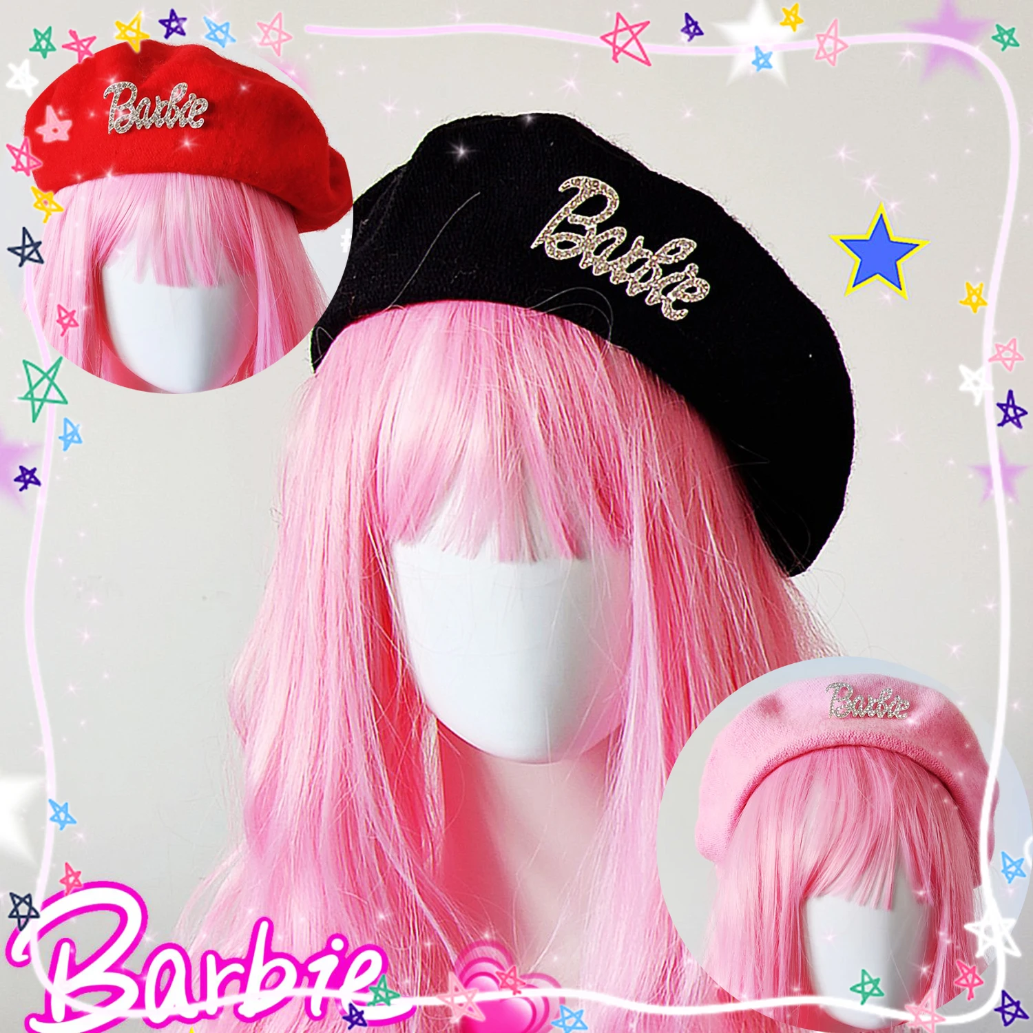 Barbie Beret Rhinestone Delicate Decoration Colorful Y2K Style Woolen Winter Trendy Movie Ornament Cute Sweet Fashion Girls Gift
Barbie Beret Rhinestone Delicate Decoration Colorful Y2K Style Woolen Winter Trendy Movie Ornament Cute Sweet Fashion Girls Gift