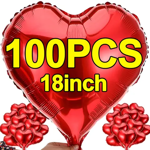 5/100Pcs 18inch Red Love Heart Shape Foil Balloons Wedding Decoration Birthday Party Gift Home Room Decor DIY Aluminum Air Balls