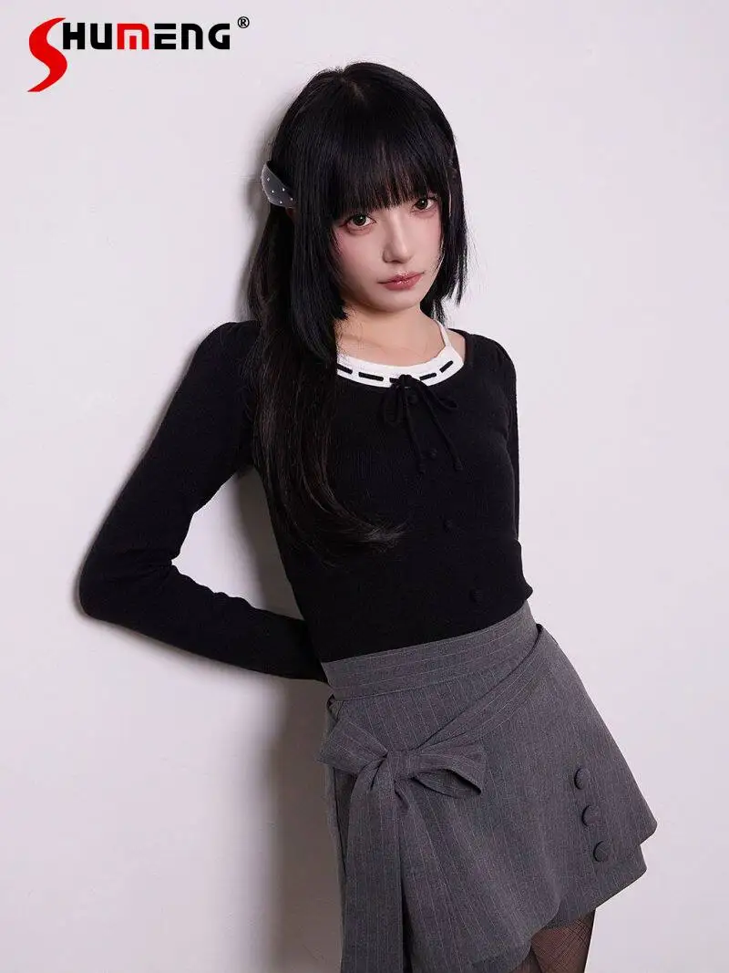 Spring 2026 Japanese Style Sweet Cute Girl Top Bowknot Round Neck Long Sleeve Versatile Plaid Knitted Pullover Sweater for Women
Spring 2026 Japanese Style Sweet Cute Girl Top Bowknot Round Neck Long Sleeve Versatile Plaid Knitted Pullover Sweater for Women