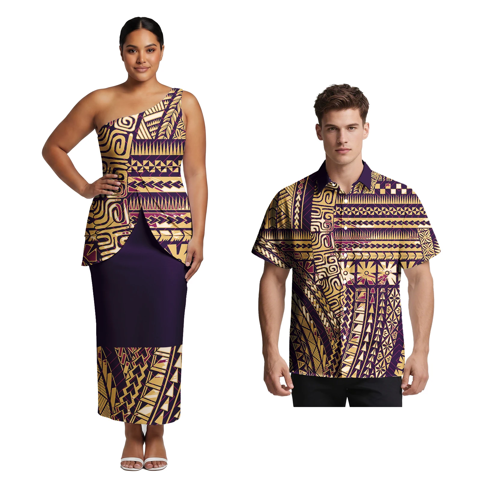 Casual Men's Aloha Shirts Women Sleeveless Off Shoulder Samoan Puletasi Dress Polynesian Tribal Cozy Style Couple Match Outfits
Casual Men's Aloha Shirts Women Sleeveless Off Shoulder Samoan Puletasi Dress Polynesian Tribal Cozy Style Couple Match Outfits