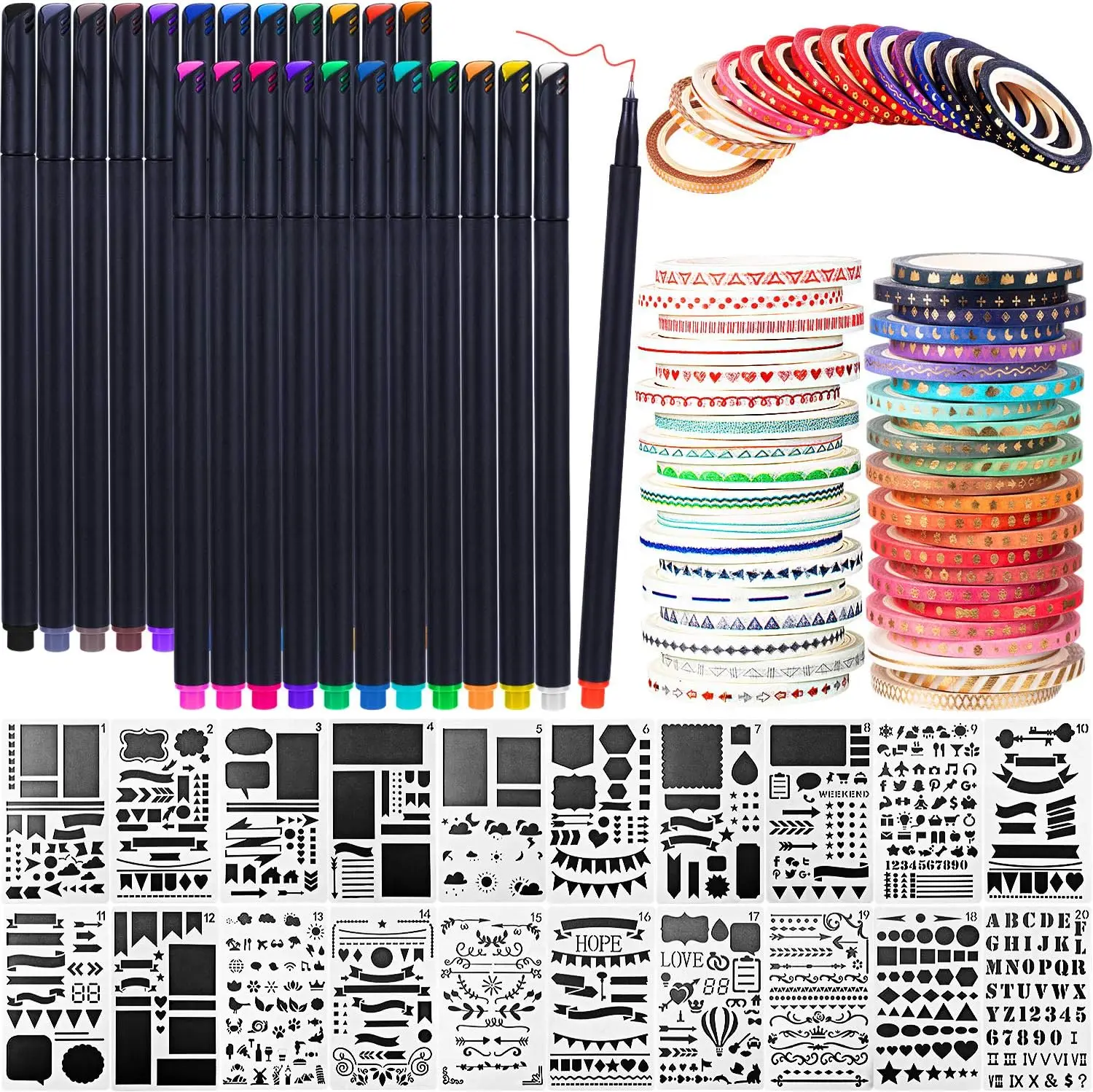 48 Pack Scrapbooking Supplies Kit with Stencils, Washi Tape, and Pens for Journal, Diary, DIY Projects
48 Pack Scrapbooking Supplies Kit with Stencils, Washi Tape, and Pens for Journal, Diary, DIY Projects