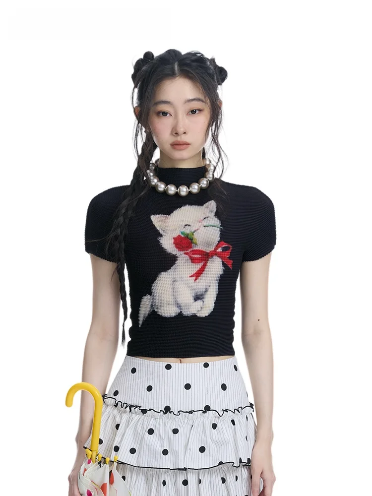 MOF Rose Pleated T-shirt Women's Slim Fit Summer New Style Black Top Casual Style Polyester Short Sleeve Printed Shirt
MOF Rose Pleated T-shirt Women's Slim Fit Summer New Style Black Top Casual Style Polyester Short Sleeve Printed Shirt