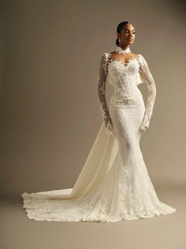 Vintage Lace Mermaid Wedding Dress With Bow Back Long Sleeves Appliques Transparent High Neck Ivory 2025 Bride Dress Customized
Vintage Lace Mermaid Wedding Dress With Bow Back Long Sleeves Appliques Transparent High Neck Ivory 2025 Bride Dress Customized