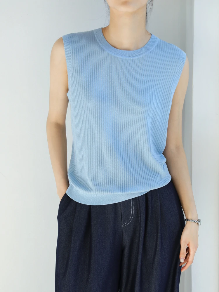round Ne Svel Wide oulder Vest Women Summer Outerwear Ice Silk Slim Fit Inner Match Knitted Top Thin Blue
round Ne Svel Wide oulder Vest Women Summer Outerwear Ice Silk Slim Fit Inner Match Knitted Top Thin Blue