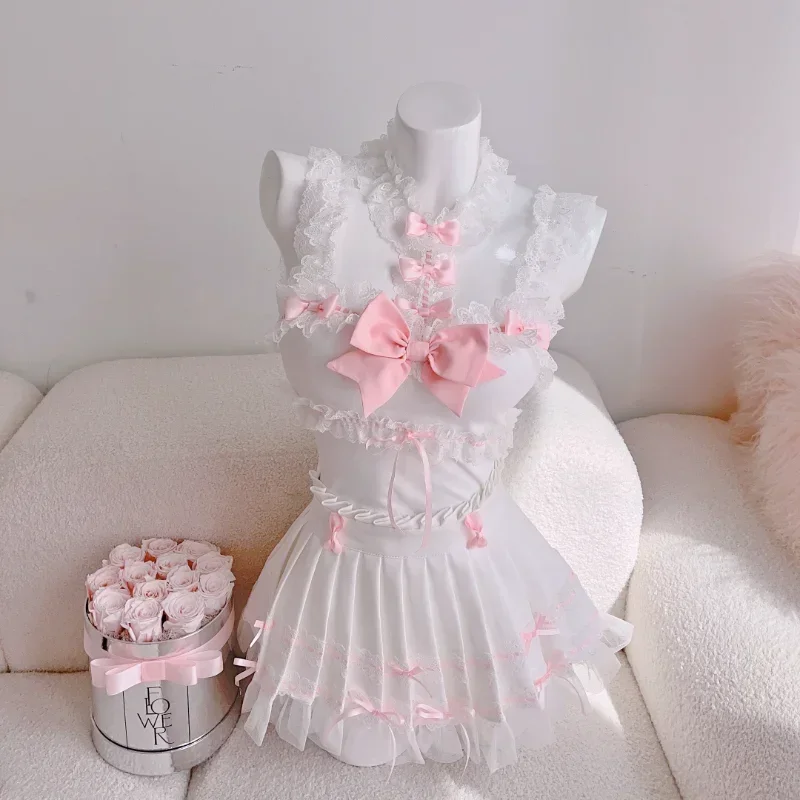 Lolita Style Sets Women Cute Lace Trim Cropped Bow Decoration Mini Pleated Skirts 2 Piece Sets for Sweet Girl Kawaii Clothes AAA
Lolita Style Sets Women Cute Lace Trim Cropped Bow Decoration Mini Pleated Skirts 2 Piece Sets for Sweet Girl Kawaii Clothes AAA