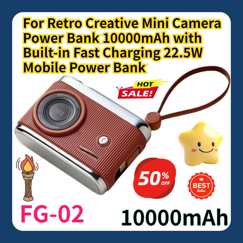For Retro Creative Mini Camera Power Bank 10000mAh with Built-in Fast Charging 22.5W Mobile Power Bank
For Retro Creative Mini Camera Power Bank 10000mAh with Built-in Fast Charging 22.5W Mobile Power Bank