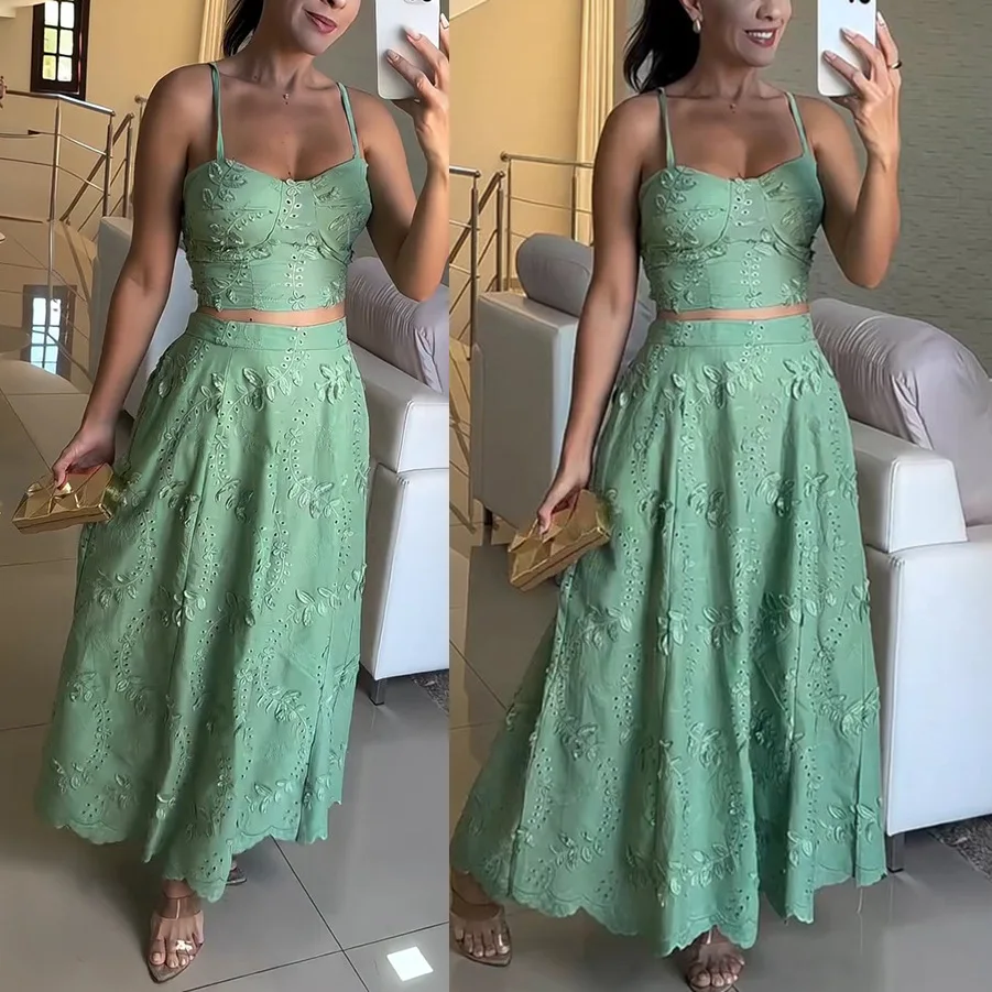 BKLD 2025 Spring Summer New Y2k Clothes Women Spaghetti Strap Crop Top Lace Leisure Vacation Outfits Long Skirts Two Piece Sets
BKLD 2025 Spring Summer New Y2k Clothes Women Spaghetti Strap Crop Top Lace Leisure Vacation Outfits Long Skirts Two Piece Sets