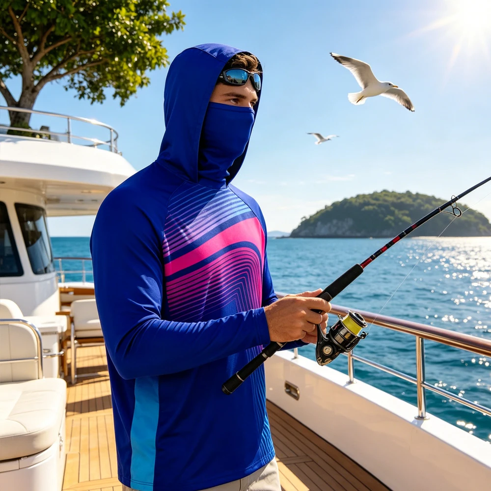 Men Breathable Long Sleeve Fishing Top Wear With Face Mask Hooded Quick Dry Lightweight Clothing Top for Fishing Hunting Hiking
Men Breathable Long Sleeve Fishing Top Wear With Face Mask Hooded Quick Dry Lightweight Clothing Top for Fishing Hunting Hiking