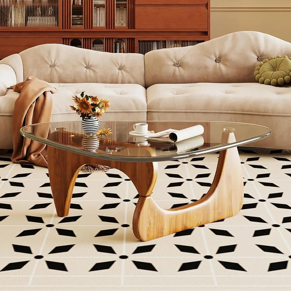 Современный журнальный столик со стеклянной столешницей середины века, прозрачный с основанием из орехового дерева
Современный журнальный столик со стеклянной столешницей середины века, прозрачный с основанием из орехового дерева