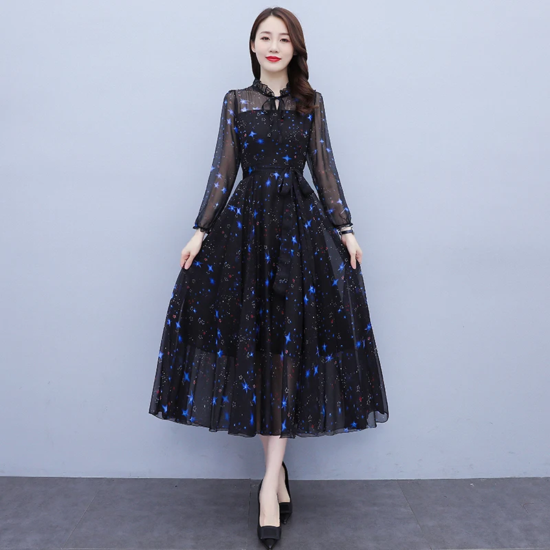Flower Chiffon Beach Long Dress Women's Bow Long Sleeve Fashion Evening Party Dress Ladies Elegant Spring/Summer Maxi Dress
Flower Chiffon Beach Long Dress Women's Bow Long Sleeve Fashion Evening Party Dress Ladies Elegant Spring/Summer Maxi Dress