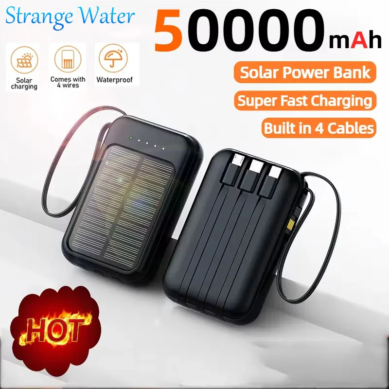 50000mAh High Capacity Solar Power Bank Built 4 Cables Fast Charger 2 USB Ports Portable External Powerbank LED Light Powerbank
50000mAh High Capacity Solar Power Bank Built 4 Cables Fast Charger 2 USB Ports Portable External Powerbank LED Light Powerbank