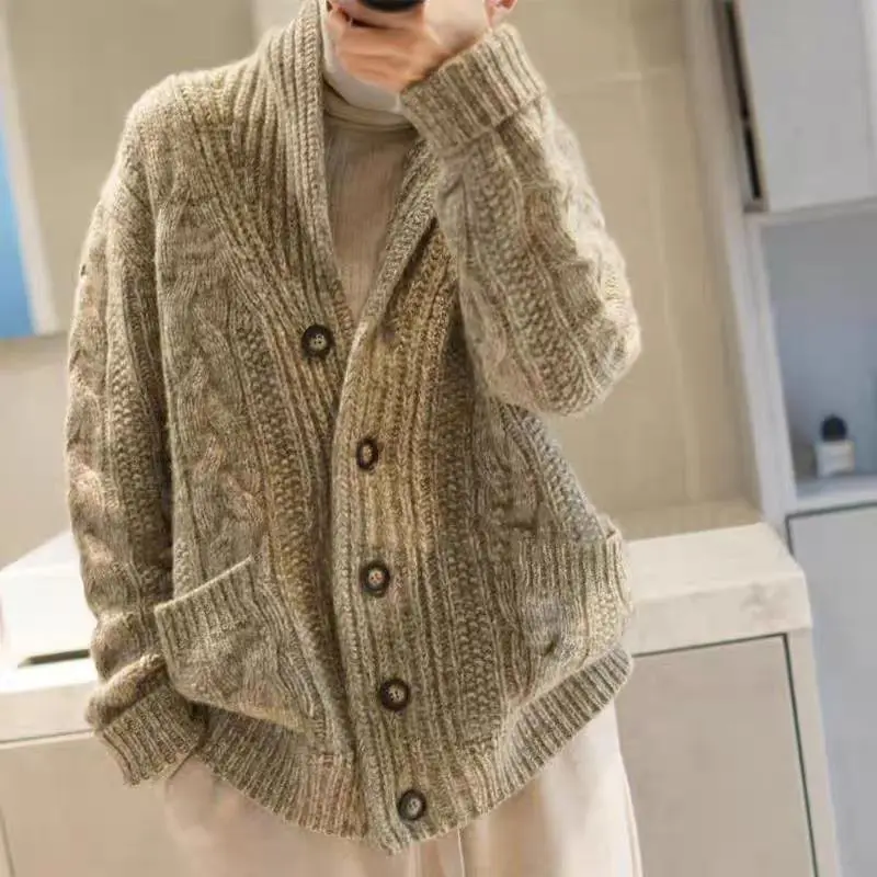 Fashion Thick Needle Thick Sweater Loose Knitted Cardigan Versatile Elegant Button Cardigan Sweater Autumn and Winter Jacket
Fashion Thick Needle Thick Sweater Loose Knitted Cardigan Versatile Elegant Button Cardigan Sweater Autumn and Winter Jacket