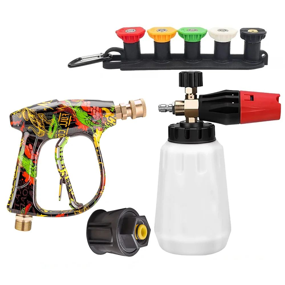 Convenient graffiti pressure washer gun kit paired with foam cannon, 5 nozzles with base and solid plastic Karcher adapter
Convenient graffiti pressure washer gun kit paired with foam cannon, 5 nozzles with base and solid plastic Karcher adapter