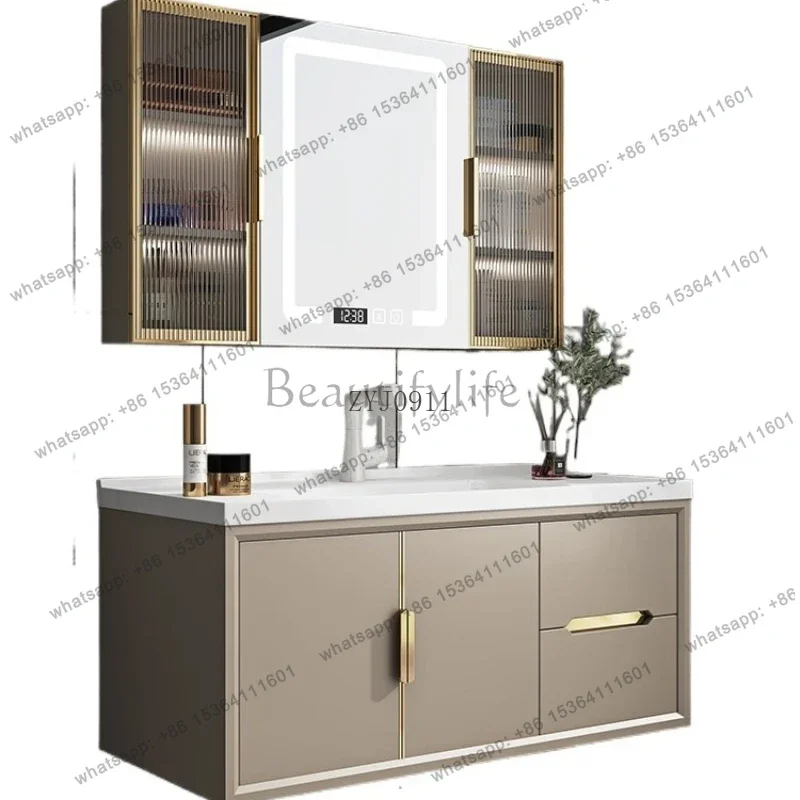 Modern light luxury oak smart bathroom cabinet combination bathroom ceramic integrated basin washstand
Modern light luxury oak smart bathroom cabinet combination bathroom ceramic integrated basin washstand