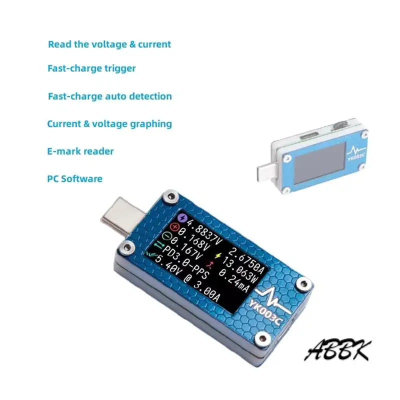 ABBK-YK003C USB-тестер Вольтметр Амперметр TYPE-C Быстрое обнаружение заряда Измерение емкости триггера Измерение пульсаций
ABBK-YK003C USB-тестер Вольтметр Амперметр TYPE-C Быстрое обнаружение заряда Измерение емкости триггера Измерение пульсаций