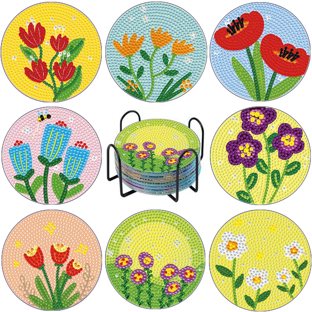 Set of 8 DIY diamond painting coasters, tulip coasters for drinks, crystal flowing diamond art coasters with stand
Set of 8 DIY diamond painting coasters, tulip coasters for drinks, crystal flowing diamond art coasters with stand