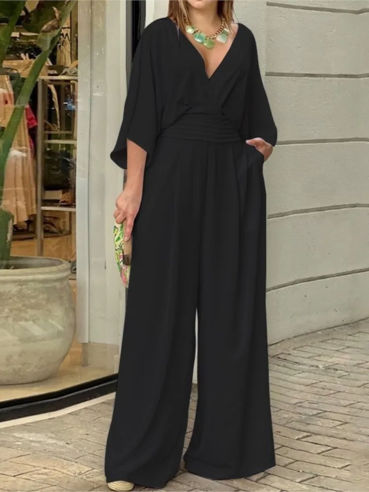 Fashion Solid V Neck Jumpsuit Lady Casual High Waist Wide Leg Pants Jumpsuits Women Elegant Office Womens Clothing Summer New
Fashion Solid V Neck Jumpsuit Lady Casual High Waist Wide Leg Pants Jumpsuits Women Elegant Office Womens Clothing Summer New
