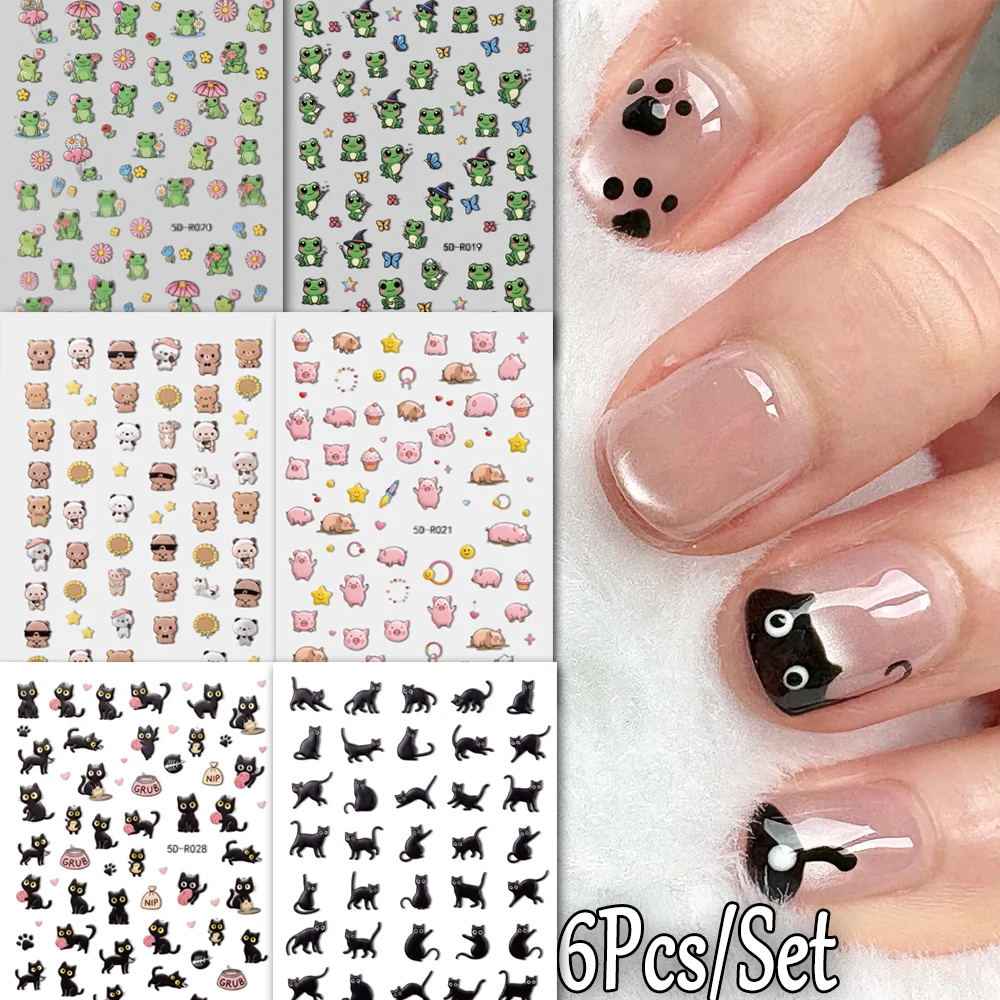 1/6Pcs Cartoon 5D Cute Animal Nail Stickers Mixed Green Frog Bear Pig Black Cat Adhesive Nail Decals For DIY Manicure Nail Slide
1/6Pcs Cartoon 5D Cute Animal Nail Stickers Mixed Green Frog Bear Pig Black Cat Adhesive Nail Decals For DIY Manicure Nail Slide