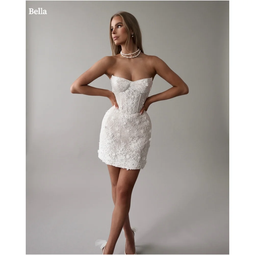 Bella Customized White 3D Flowers Lace Strapless robes de soirée Sleeveless After Party Knee-Length Short Skirt Prom Dress 2024
Bella Customized White 3D Flowers Lace Strapless robes de soirée Sleeveless After Party Knee-Length Short Skirt Prom Dress 2024
