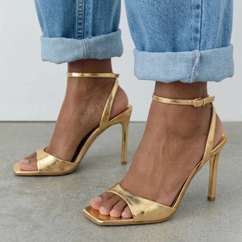 Women Gold High Heels Sandals Square Toe Ankle Strap Pumps Sexy Party Wedding Shoes Fashion Metallic Heeled Sandals Summer
Women Gold High Heels Sandals Square Toe Ankle Strap Pumps Sexy Party Wedding Shoes Fashion Metallic Heeled Sandals Summer