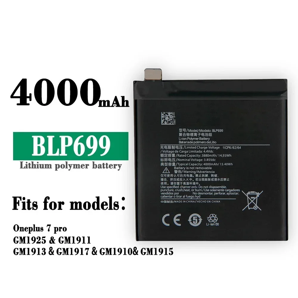 BLP699 4000mAh Battery for Oneplus 7 Pro 7Pro One Plus Mobile Phone Batteries + Free Tools
BLP699 4000mAh Battery for Oneplus 7 Pro 7Pro One Plus Mobile Phone Batteries + Free Tools