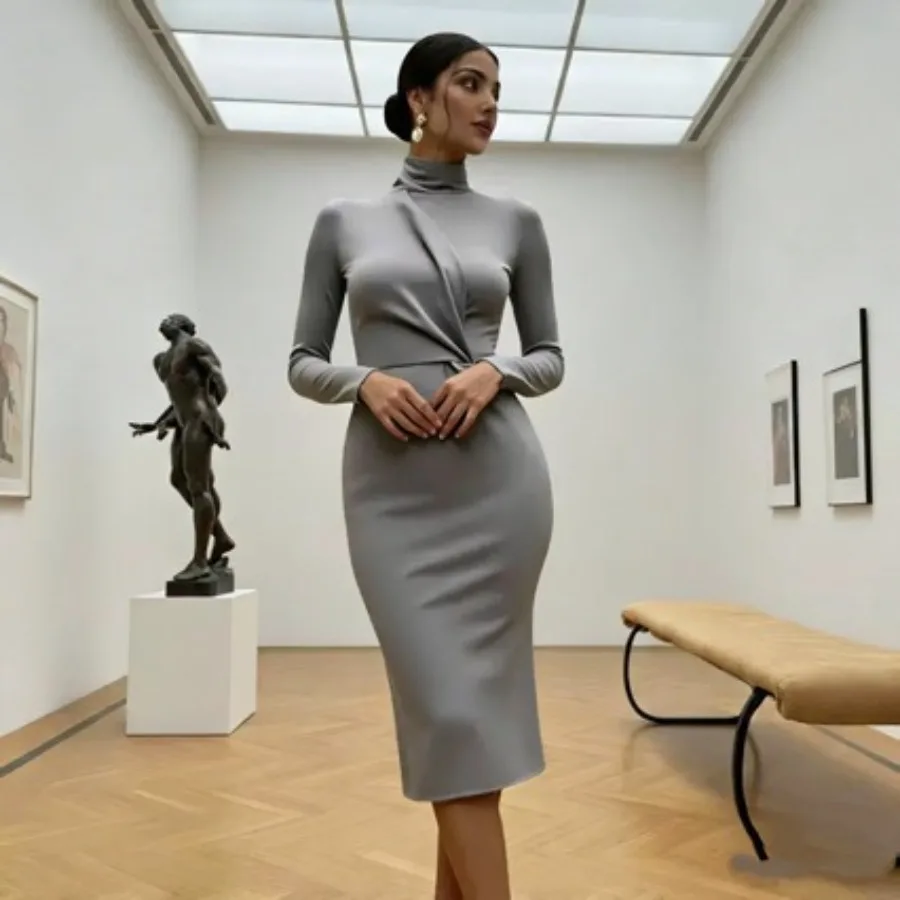 【New style】Elegant professional temperament gray long dress fashionable simple solid color long-sleeved slim high-collar hip dr
【New style】Elegant professional temperament gray long dress fashionable simple solid color long-sleeved slim high-collar hip dr