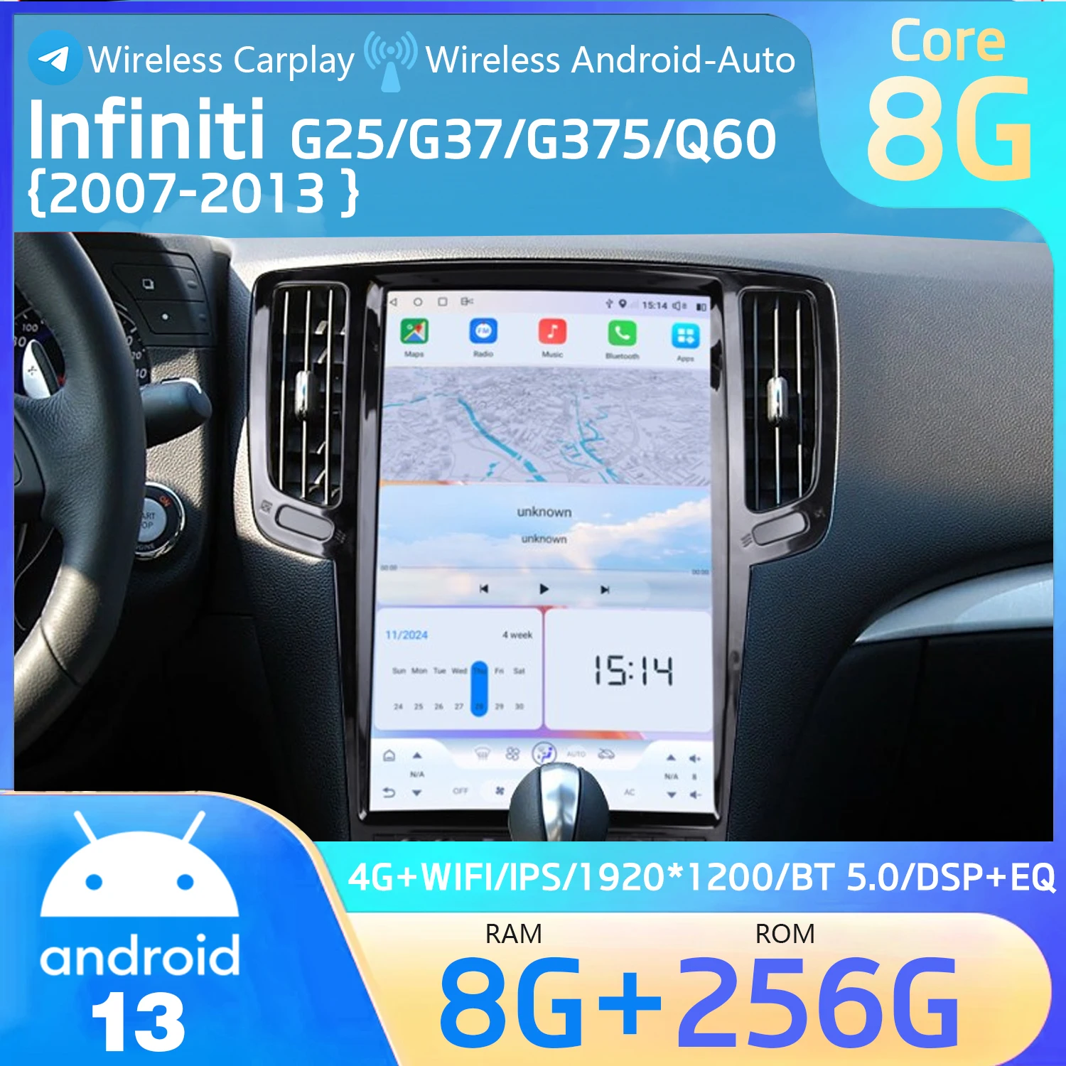 14,5-дюймовый экран Tesla на Android 15 для Infiniti G25 G35 G37 2007-2013, GPS-навигация, автомобильный мультимедийный видеоплеер, Carplay
14,5-дюймовый экран Tesla на Android 15 для Infiniti G25 G35 G37 2007-2013, GPS-навигация, автомобильный мультимедийный видеоплеер, Carplay