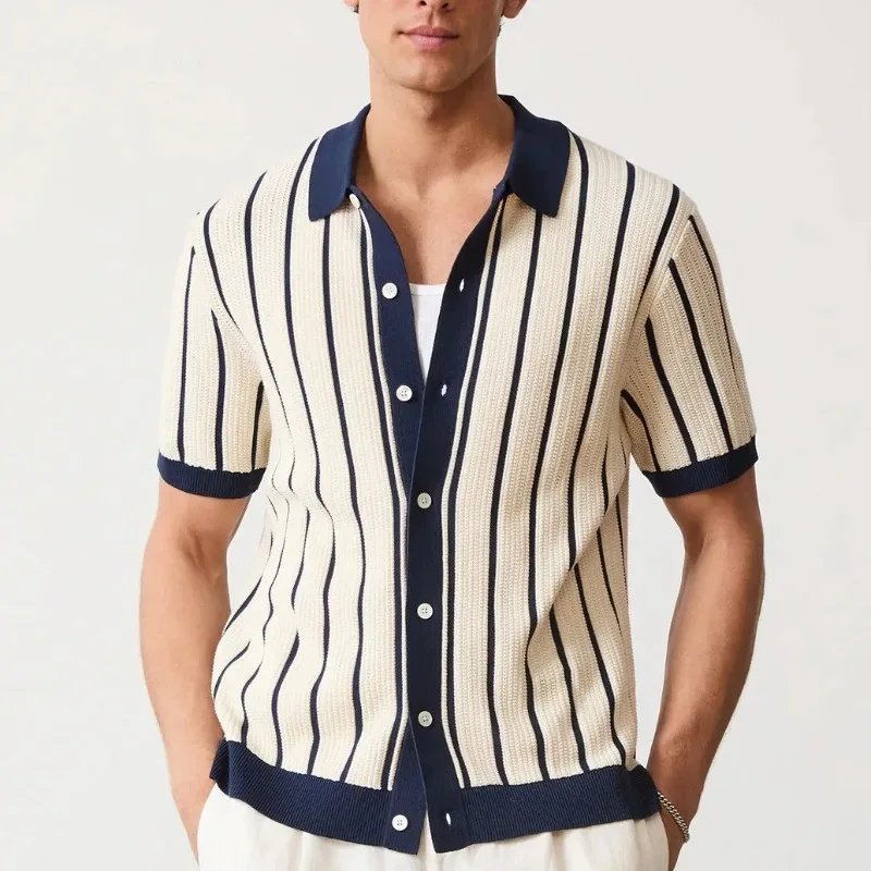 New Summer Men's Striped Knit Polo Shirts Fashion Patchwork Short Sleeve Turn Down Collar Smart Casual Polos Men Knitted Tops
New Summer Men's Striped Knit Polo Shirts Fashion Patchwork Short Sleeve Turn Down Collar Smart Casual Polos Men Knitted Tops